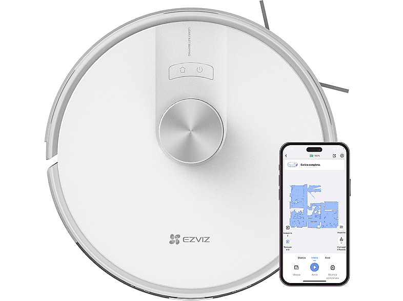 ROBOT ASPIRAPOLVERE EZVIZ RE4 White, Potenza 45 W, Lavapavimenti, Autonomia fino a 240 min, Sensore di superficie, Spazzola laterale, Base carica, Bianco