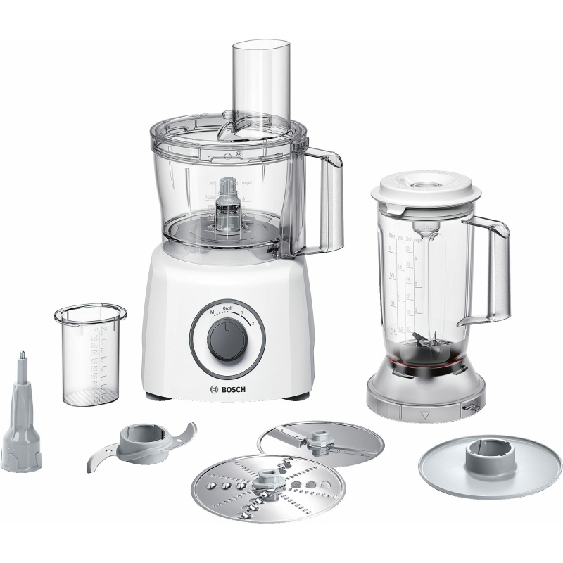 Robot da cucina BOSCH MCM3200W, MultiTalent 3, Oltre 30 Funzioni, 800W, Ciotola 2, 3 L, Accessorio Frullatore Incluso, Tanti Accessori per Tagliare, Grattugiare, Impastare, Tritare, Bianco