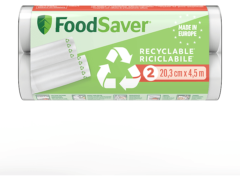 SACCHETTI SOTTOVUOTO FOODSAVER 2 rotoli ricicl 20cmx4,5m SACCHETTI SOTTOVUOTO FOODSAVER 2 rotoli ricicl 20cmx4,5m