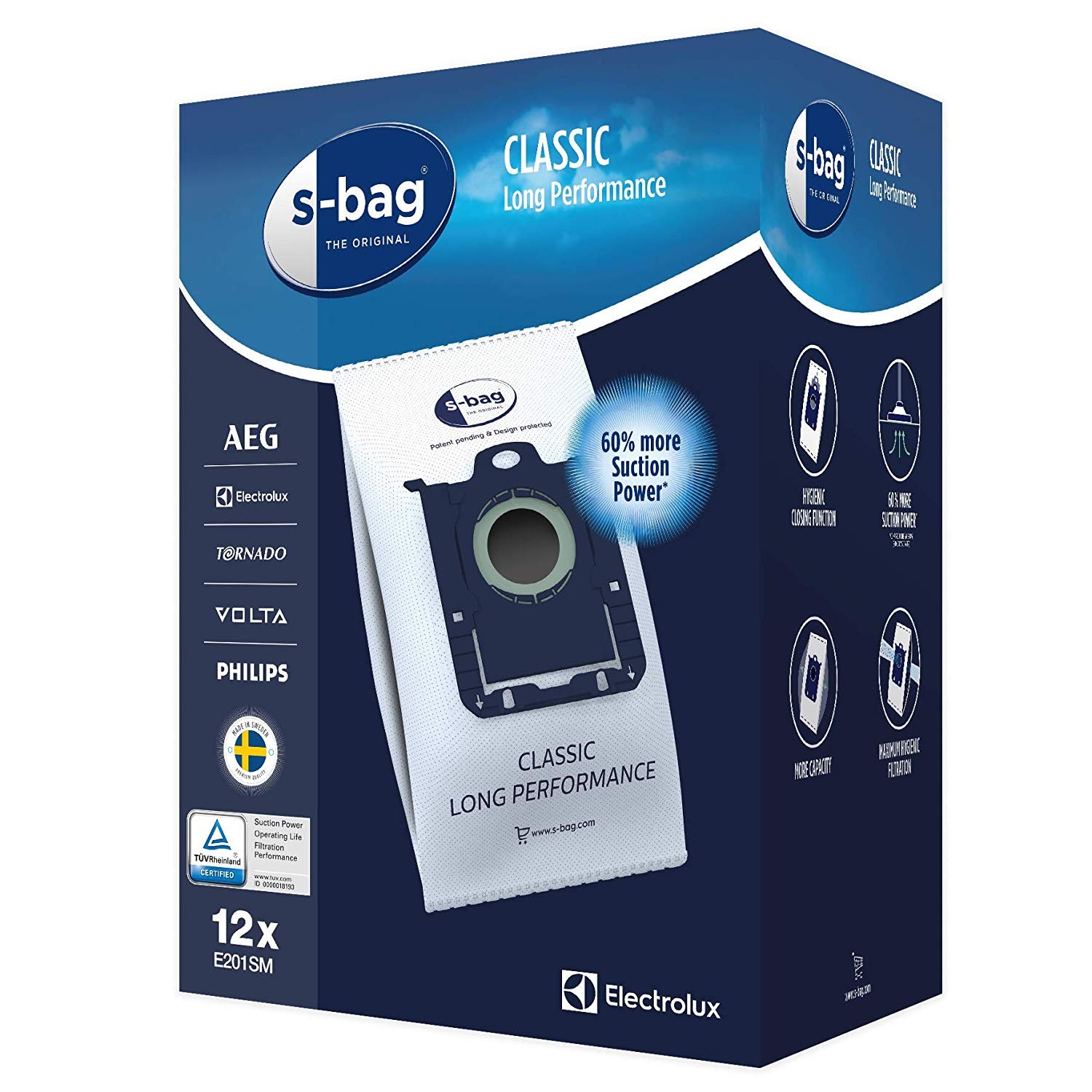 Sachet De Sacs(x12) E201sm D'Origine Long Performance Pour Aspirateur Electrolux 9001684811