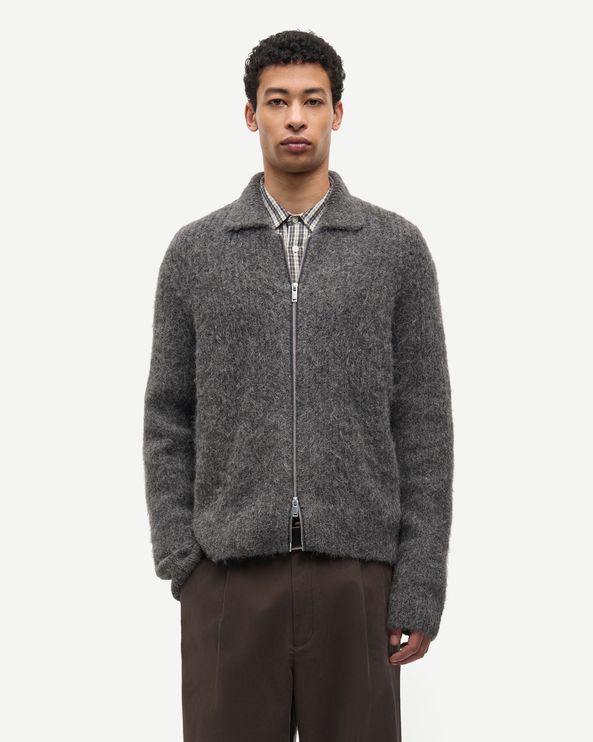 Samsoe Samsoe Cardigan Sajob Full Zip Dark Grey Melange