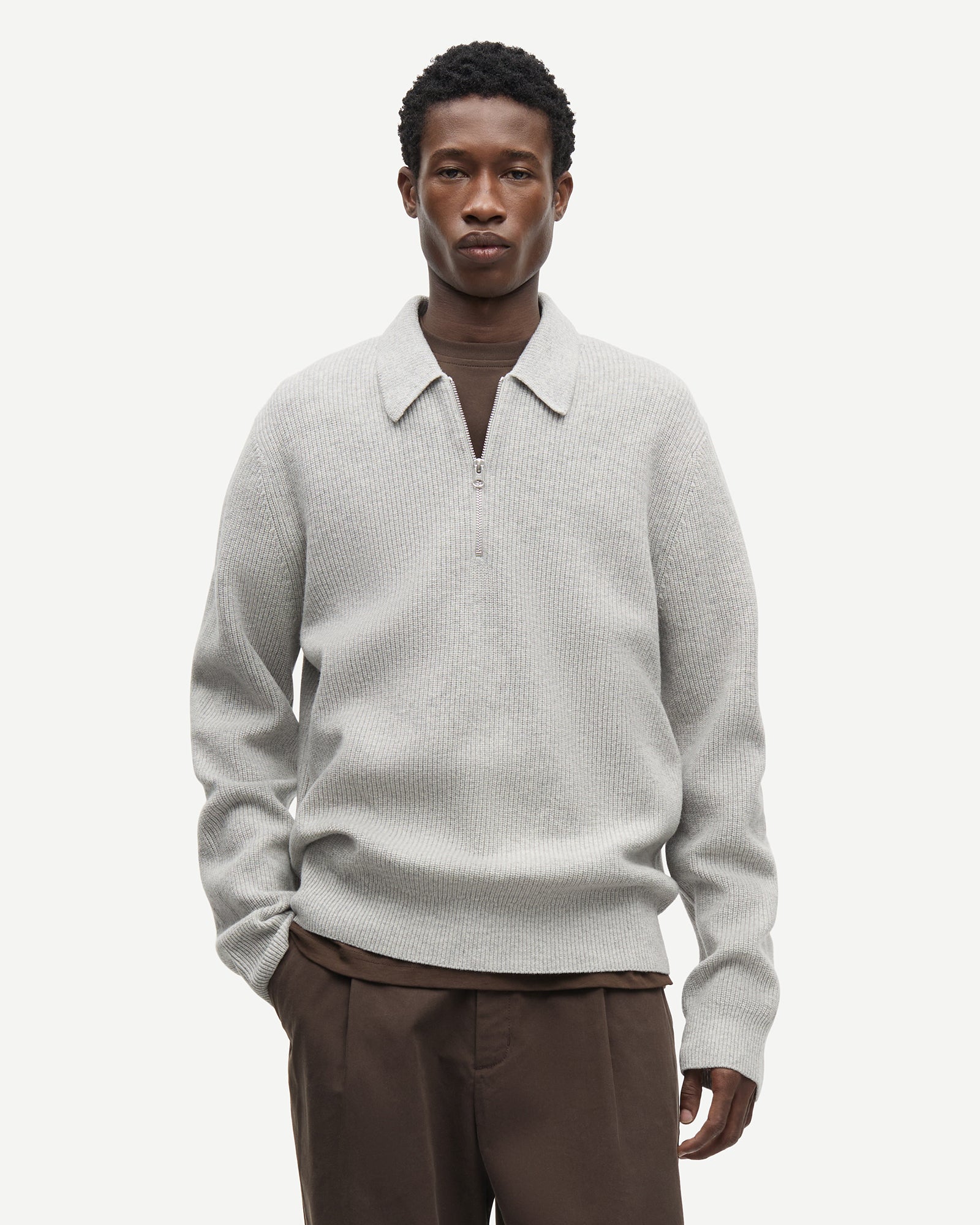 Samsoe Samsoe Polo Saisaks Half Zip Grey Melange