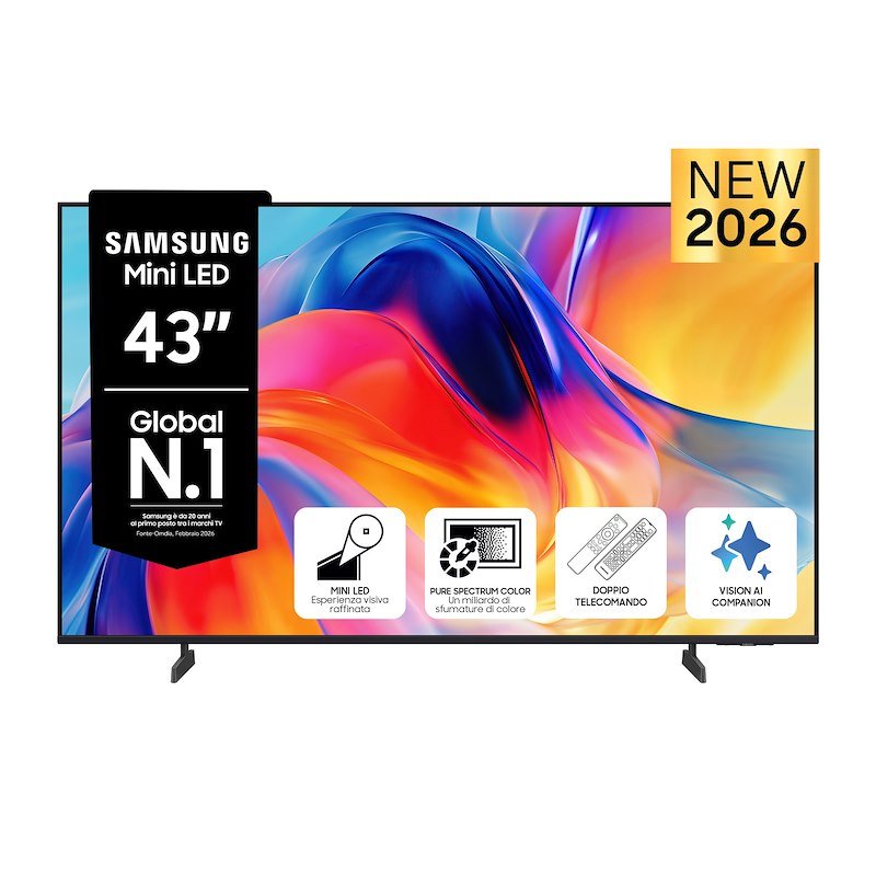 SAMSUNG Mini LED AI TV 43" UE43M70HAUXZT 4K, Processore 4K, 4K Upscaling, Color Booster, OTS Lite, Metal Stream Design, Vision Smart TV, 2026