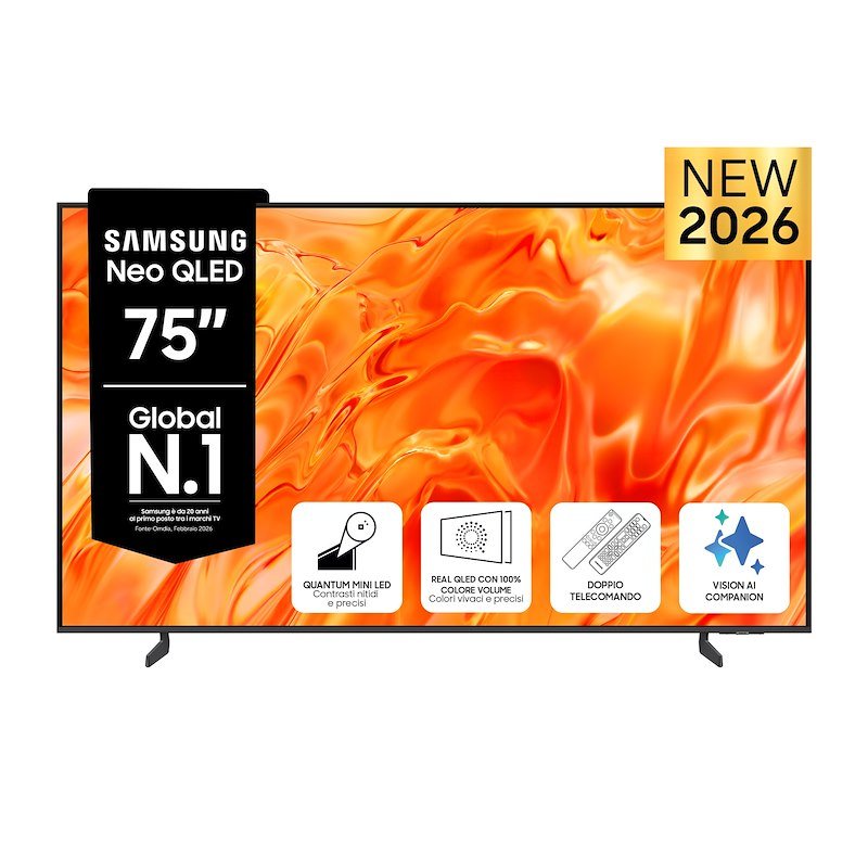 SAMSUNG Neo QLED AI TV 75" QE75QN70HAUXZT 4K, Processore NQ4 AI, 4K Upscaling, Customization, Motion Xcelerator, OTS Lite, Active Voice Amplifier, AirSlim Design, Vision Smart TV, 2026