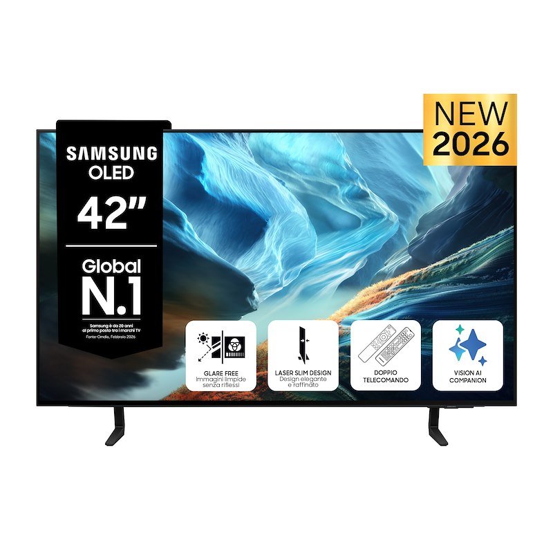 SAMSUNG OLED AI TV 42" QE42S90HAEXZT 4K, Processore NQ4 Gen3, 4K Upscaling Pro, Glare Free, HDR+, Motion Xcelerator 165Hz, Dolby Atmos & OTS Lite, Laser Slim Design, Vision Smart TV, 2026
