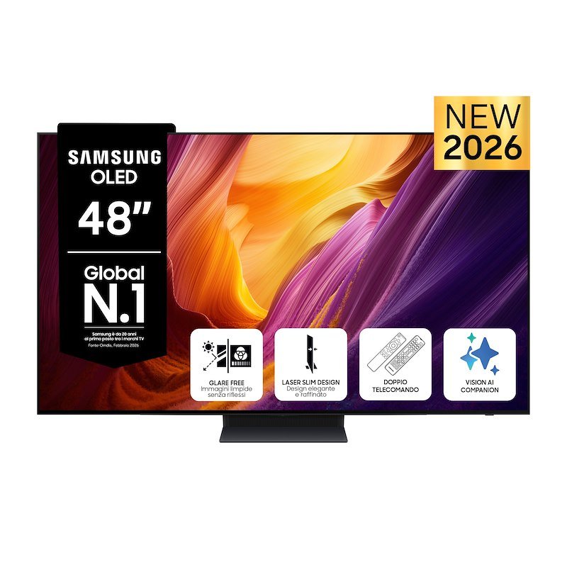 SAMSUNG OLED AI TV 48" QE48S95HAEXZT 4K, Processore NQ4 Gen3, 4K Upscaling Pro, Glare Free, HDR Motion Xcelerator 165Hz, Dolby Atmos & OTS, Laser Slim Design, Vision Smart TV, 2026