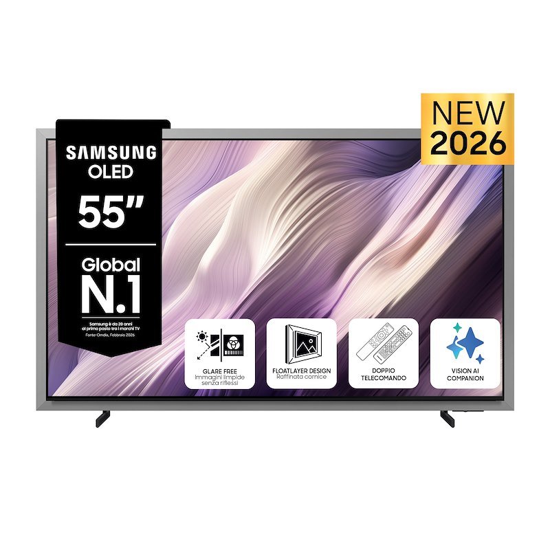 SAMSUNG OLED AI TV 55" QE55S99HATXZT 4K, Processore NQ4 Gen3, 4K Upscaling Pro, Glare Free, HDR Motion Xcelerator 165Hz, Dolby Atmos & OTS+, FloatLayer Design, Vision Smart TV, 2026