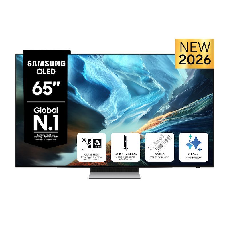 SAMSUNG OLED AI TV 65" QE65S90HAEXZT 4K, Processore NQ4 Gen3, 4K Upscaling Pro, Glare Free, HDR+, Motion Xcelerator 165Hz, Dolby Atmos & OTS Lite, Laser Slim Design, Vision Smart TV, 2026