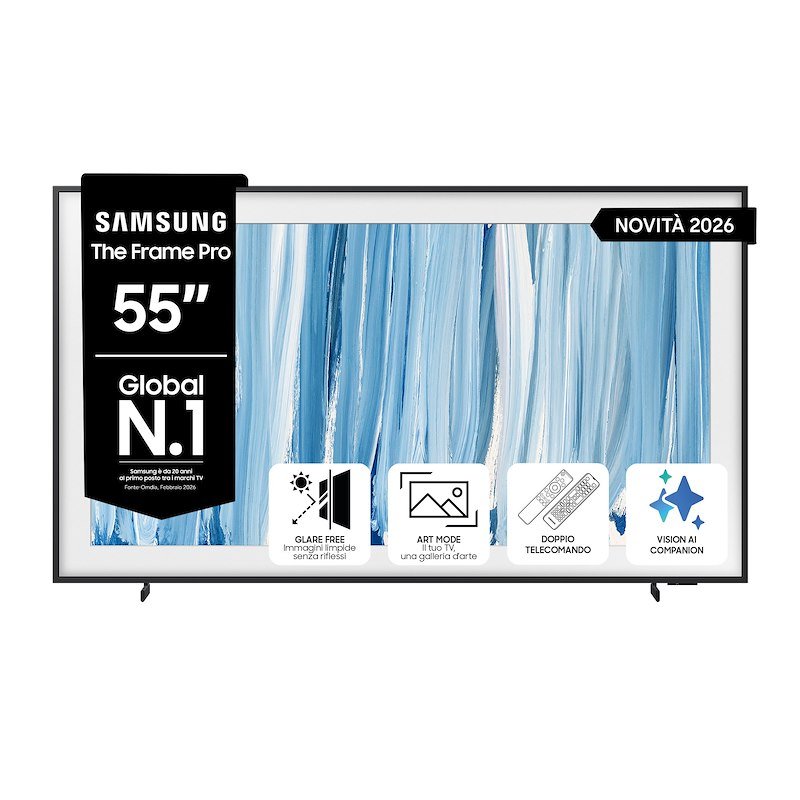SAMSUNG The Frame Pro AI TV 55" QE55LS03HWUXZT 4K, Processore NQ4 Gen3, 4K Upscaling, Art Mode, Glare Free, Neo Quantum HDR, Dolby Atmos & OTS, Modern Design, Vision Smart TV, 2026