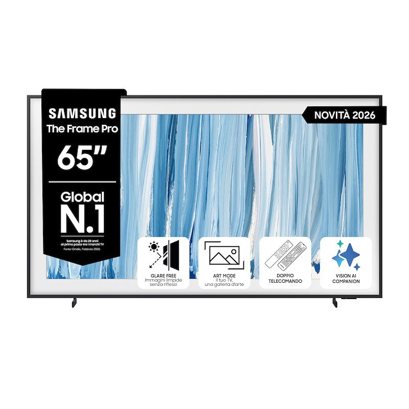 SAMSUNG The Frame Pro AI TV 65" QE65LS03HWUXZT 4K, Processore NQ4 Gen3, 4K Upscaling, Art Mode, Glare Free, Neo Quantum HDR, Dolby Atmos & OTS, Modern Design, Vision Smart TV, 2026