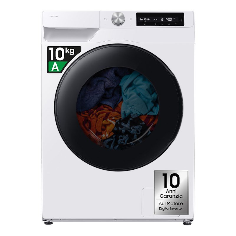 SAMSUNG WD10HG6U94BEU3 LAVASCIUGA, Caricamento frontale, capacità lavaggio 10 kg, asciugatura 6 20 programmi, Profondità 49,5 cm, Giri 1400 rpm, Bianco, Classe D