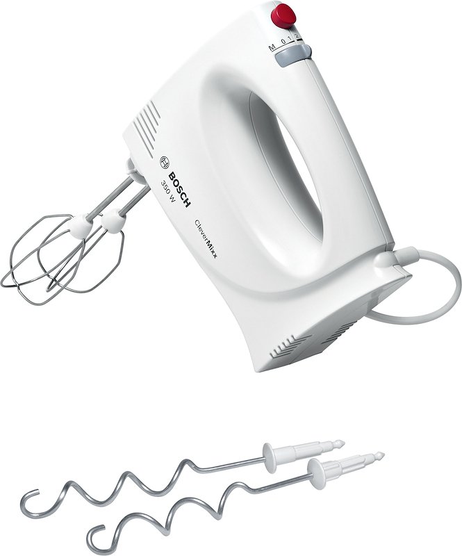 Sbattitore elettrico BOSCH MFQ3030, 350W, 4 Livelli di Velocità, Ultra Leggero e Maneggevole, Impugnatura Ergonomica, Fruste Ganci per Impastare in Acciaio Inox Inclusi, Bianco