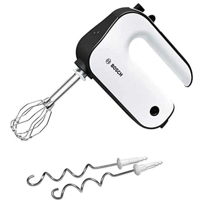 Sbattitore elettrico BOSCH MFQ4020, 450 W, 5 Velocità e Turbo, Leggero, Impugnatura Comoda, Fruste Incluse, Ganci per Impastare in Acciaio Inox Inclusi, Pulsante di Esplusione, Bianco, Antracite