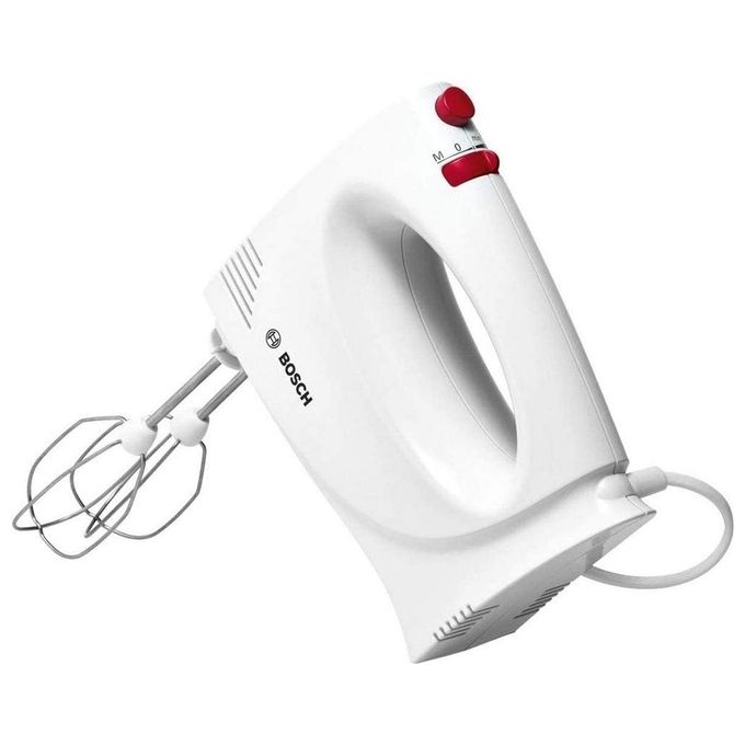 Sbattitore elettrico BOSCH MFQP1000, 300 W, 2 Livelli di Velocità e Turbo, Ultra Leggero, Pulsante Espulsione Accessori, Fruste Ganci in Acciaio Inox, Bianco, Rosso