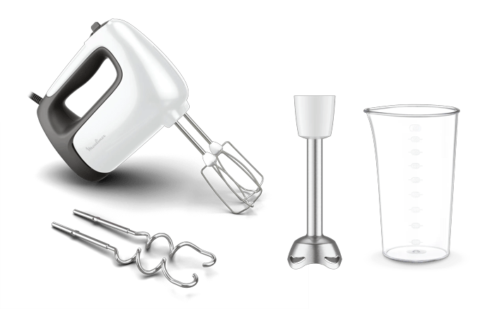 SBATTITORE MOULINEX HM4621, Potenza massima 500 W, Recipiente da 0.9 l, Livelli di potenza 5 velocità, Bianco neve