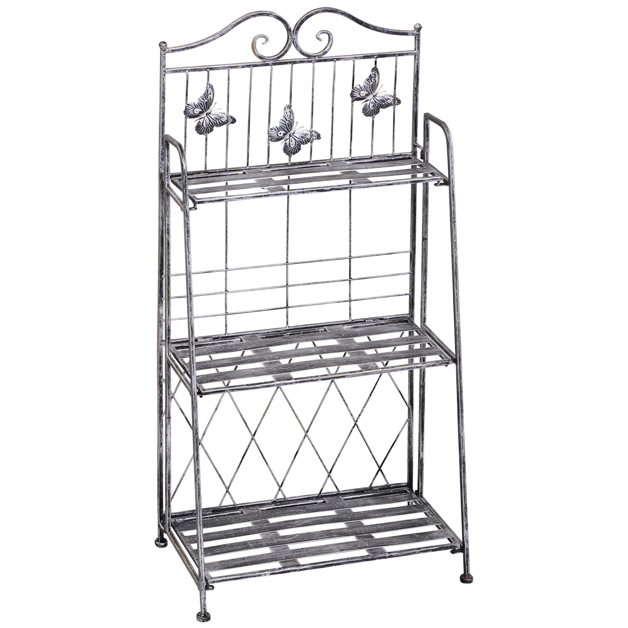 Scaffale Fioriera 3 Ripiani Pieghevole da Giardino Balcone, Metallo, Argento, 44x25x96 cm Aosom