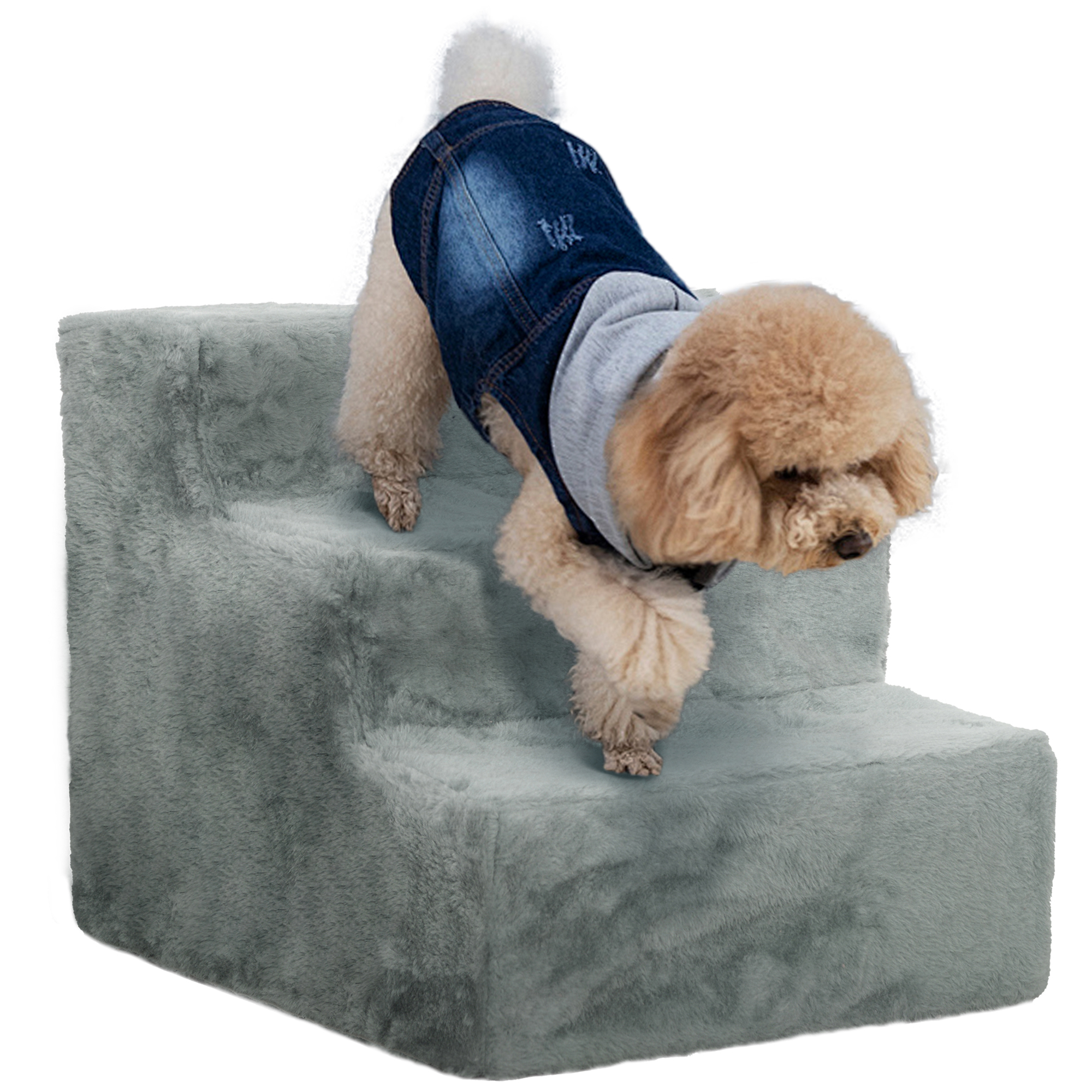 Scala PawHut per Cani a 3 Gradini, Scala per Gatti Antiscivolo per Animali Domestici con Copertura Rimovibile e Lavabile