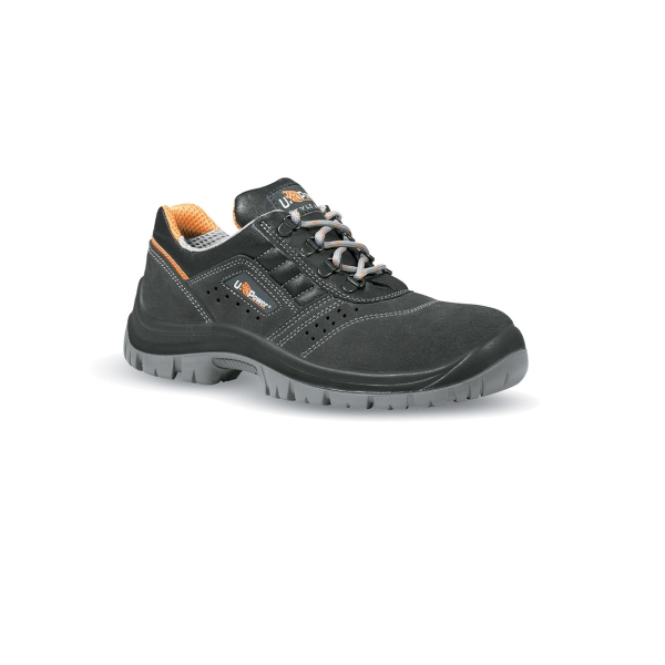 Scarpe antinfortunistiche basse Upower Rotational L - Taglia 42 - Tomaia in pelle scamosciata traforata puntale e piastra in acciaio suola antiscivolo in PU/PU protezione S1P FO SR - Grigio scuro