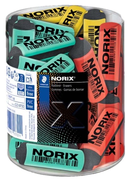 Scatola espositiva Staedtler Norix con 30 gomme - Senza PVC ftalati e lattice - Minimo spreco - Colori assortiti