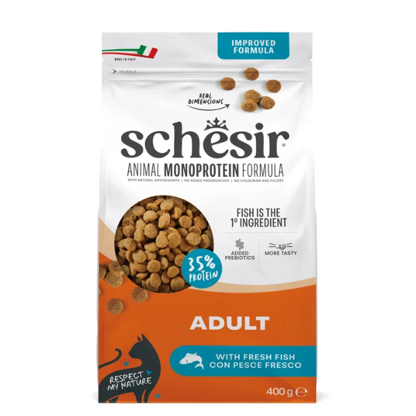 Schesir Animal Monoprotein formula Cat Adult con Pesce fresco 400 gr - Cibo monoproteico gatto - 1° ORDINE? scegli tra BZR5 - BZR20 + 200 pt fedeltà