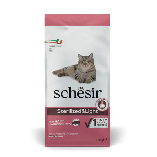 Schesir Cat Dry Sterilized and Light Prosciutto 10 kg - Croccantini per gatti - 1° ORDINE? scegli tra BZR5 - BZR20 + 200 pt fedeltà Schesir Cat Dry Sterilized and Light Prosciutto 10 kg - Croccantini per gatti - 1° ORDINE? scegli tra BZR5 - BZR20 + 200 pt fedeltà