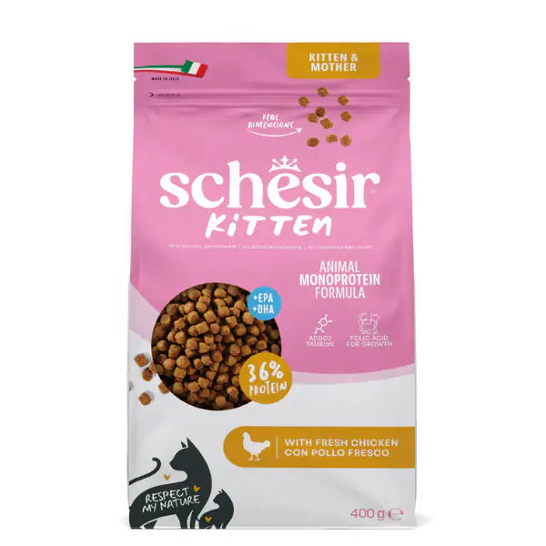 Schesir Cat Kitten & Mother Monoprotein formula con Acido folico Pollo fresco 400 gr - Cibo monoproteico gatto - 1° ORDINE? scegli tra BZR5 - BZR20 + 200 pt fedeltà