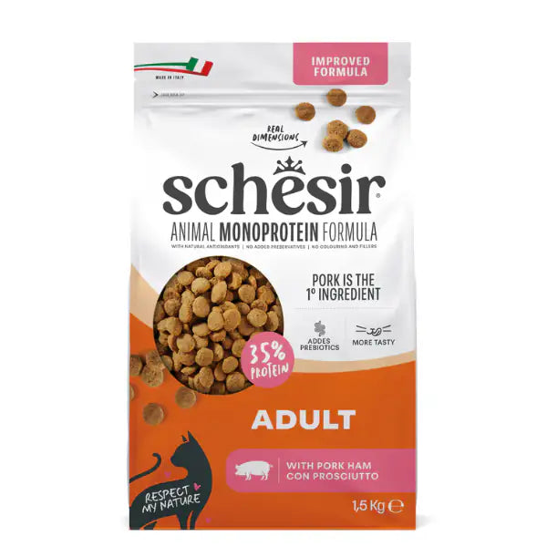 Schesir Cat Monoprotein formula con Prebiotici Prosciutto 1.5 kg - Cibo monoproteico gatto - 1° ORDINE? scegli tra BZR5 - BZR20 + 200 pt fedeltà