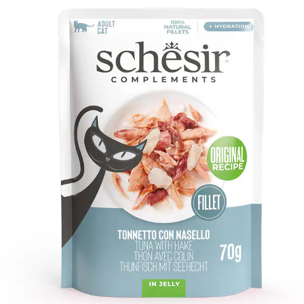 Schesir Cat Soft Adult filetti in gelatina alimento complementare bustine 70 gr Tonnetto e nasello - confezione da 12 pezzi - Cibo umido per gatti - 1° ORDINE? scegli tra BZR5 - BZR20 + 200 pt fedeltà