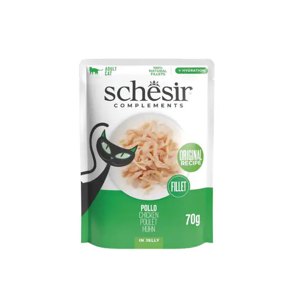 Schesir Cat Soft Adult filetti in gelatina alimento complementare bustine 70 gr Pollo - confezione da 12 pezzi - Cibo umido per gatti - 1° ORDINE? scegli tra BZR5 - BZR20 + 200 pt fedeltà