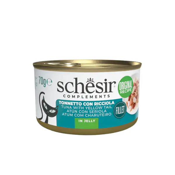 Schesir Cat Soft Adult filetti in gelatina alimento complementare lattina 70 gr Tonnetto con ricciola - confezione da 6 pezzi - Cibo umido per gatti - 1° ORDINE? scegli tra BZR5 - BZR20 + 200 pt fedeltà