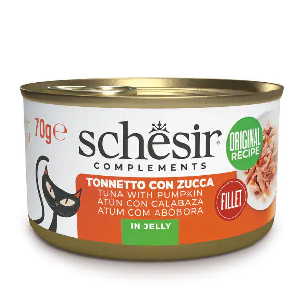 Schesir Cat Soft Adult filetti in gelatina alimento complementare lattina 70 gr Tonnetto e zucca - confezione da 6 pezzi - Cibo umido per gatti - 1° ORDINE? scegli tra BZR5 - BZR20 + 200 pt fedeltà