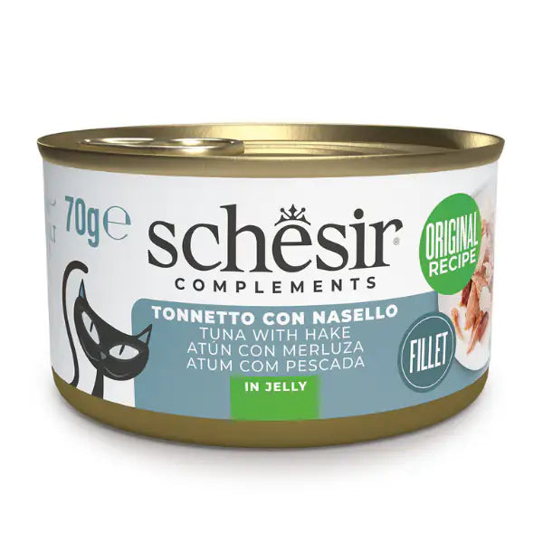 Schesir Cat Soft Adult filetti in gelatina alimento complementare lattina 70 gr Tonnetto e nasello - confezione da 6 pezzi - Cibo umido per gatti - 1° ORDINE? scegli tra BZR5 - BZR20 + 200 pt fedeltà
