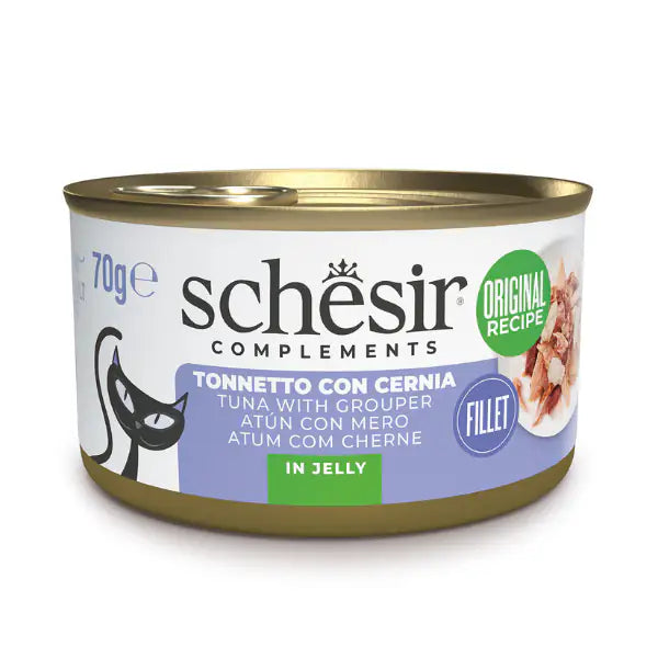 Schesir Cat Soft Adult filetti in gelatina alimento complementare lattina 70 gr Tonnetto con cernia - confezione da 6 pezzi - Cibo umido per gatti - 1° ORDINE? scegli tra BZR5 - BZR20 + 200 pt fedeltà