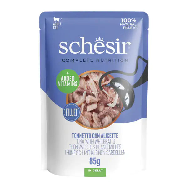 Schesir Cat Soft Adult filetti in gelatina alimento completo bustine 85 gr Tonno e alicette - confezione da 12 pezzi - Cibo umido per gatti - 1° ORDINE? scegli tra BZR5 - BZR20 + 200 pt fedeltà