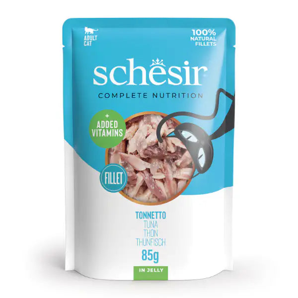 Schesir Cat Soft Adult filetti in gelatina alimento completo bustine 85 gr Tonnetto - confezione da 12 pezzi - Cibo umido per gatti - 1° ORDINE? scegli tra BZR5 - BZR20 + 200 pt fedeltà
