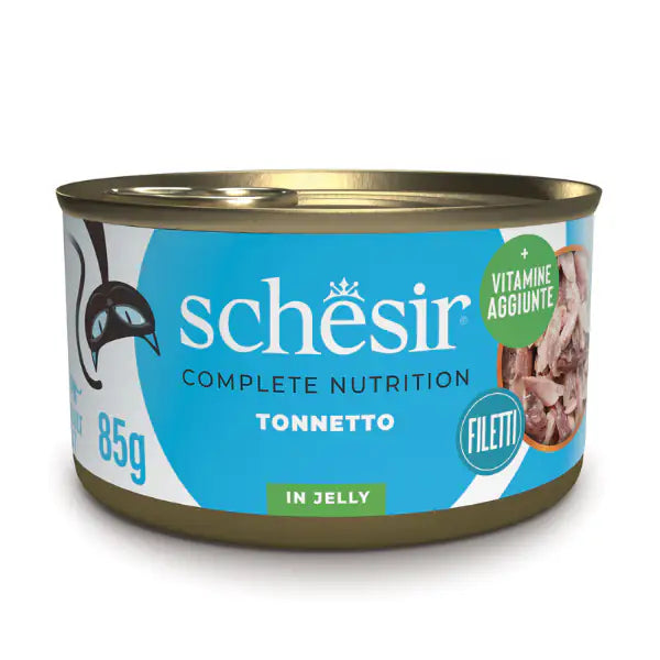 Schesir Cat Soft Adult filetti in gelatina alimento completo lattina 85 gr Tonnetto - confezione da 6 pezzi - Cibo umido per gatti - 1° ORDINE? scegli tra BZR5 - BZR20 + 200 pt fedeltà