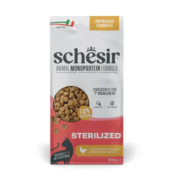 Schesir Cat Sterilized Monoprotein formula Grain free Low Fat Pollo fresco 10 kg - Cibo monoproteico gatto - 1° ORDINE? scegli tra BZR5 - BZR20 + 200 pt fedeltà
