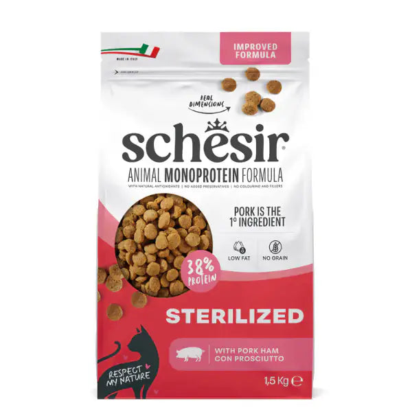 Schesir Cat Sterilized Monoprotein formula Grain free Low Fat Prosciutto 1.5 kg - Cibo monoproteico gatto - 1° ORDINE? scegli tra BZR5 - BZR20 + 200 pt fedeltà