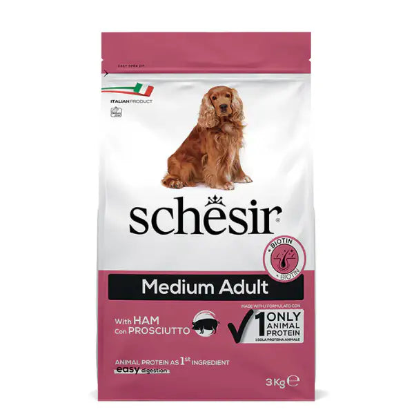 Schesir Dog Adult Medium Maintenance Prosciutto 3 kg - Crocchette monoproteiche cane - 1° ORDINE? scegli tra BZR5 - BZR20 + 200 pt fedeltà