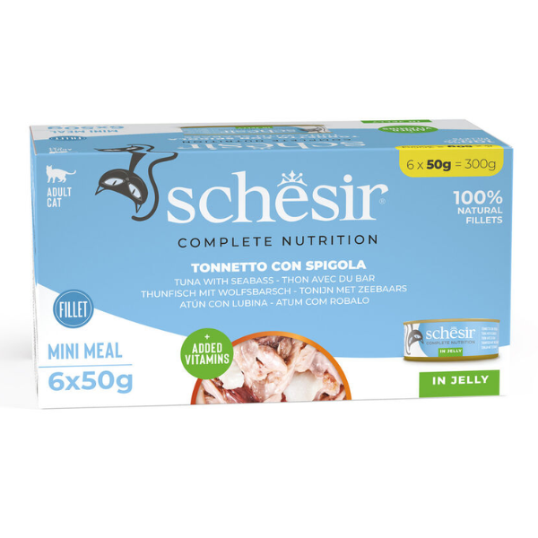 Schesir Multipack Lattina Tonnetto Con Spigola Cibo Umido Gatto 6X50G