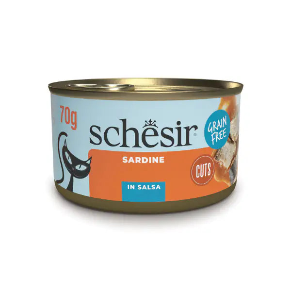 Schesir Sardine Filetti in salsa Cat Adult Grain Free 70 gr Sardine - confezione da 12 pezzi - Cibo umido per gatti - 1° ORDINE? scegli tra BZR5 - BZR20 + 200 pt fedeltà