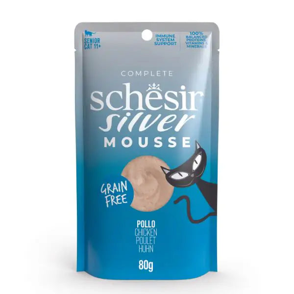 Schesir Silver Cat Senior Mousse Grain Free 80 g Pollo - confezione da 12 pezzi - Cibo umido per gatti - 1° ORDINE? scegli tra BZR5 - BZR20 + 200 pt fedeltà