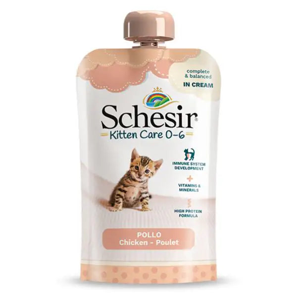 Schesir umido per gatti Kitten Care Crema in busta 150 gr Pollo - confezione da 6 pezzi - Cibo umido per gatti - 1° ORDINE? scegli tra BZR5 - BZR20 + 200 pt fedeltà