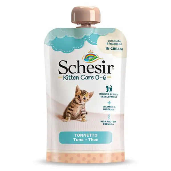 Schesir umido per gatti Kitten Care Crema in busta 150 gr Tonnetto - confezione da 6 pezzi - Cibo umido per gatti - 1° ORDINE? scegli tra BZR5 - BZR20 + 200 pt fedeltà