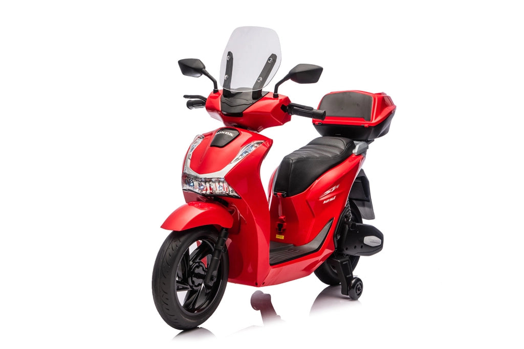 Scooter Elettrico per Bambini Licenza Ufficiale Honda SH125 12V con Ruote EVA e Sedile Pelle Rosso