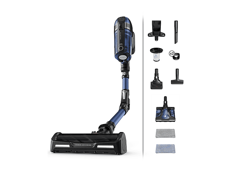 SCOPA RICARICABILE ROWENTA X-FORCE FLEX 12.60 RH98C0, Potenza Max 380 W, Autonomia fino a 45 min, Contenitore polvere 0,9 l, Blue e Nero metallizzati