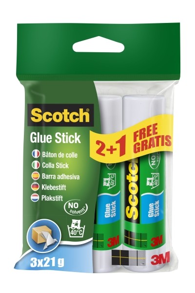Scotch Confezione da 3 stick adesivi solidi - 21 g per unità - Promozione 2 + 1 gratuita - Colore trasparente