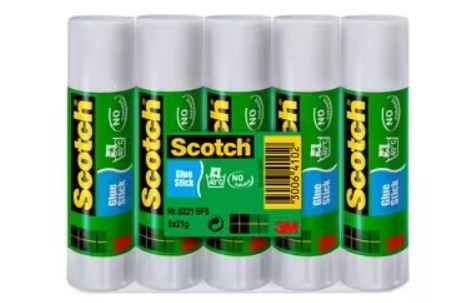 Scotch Confezione da 5 stick di colla adesivo solido - 21 g per unità - Trasparente