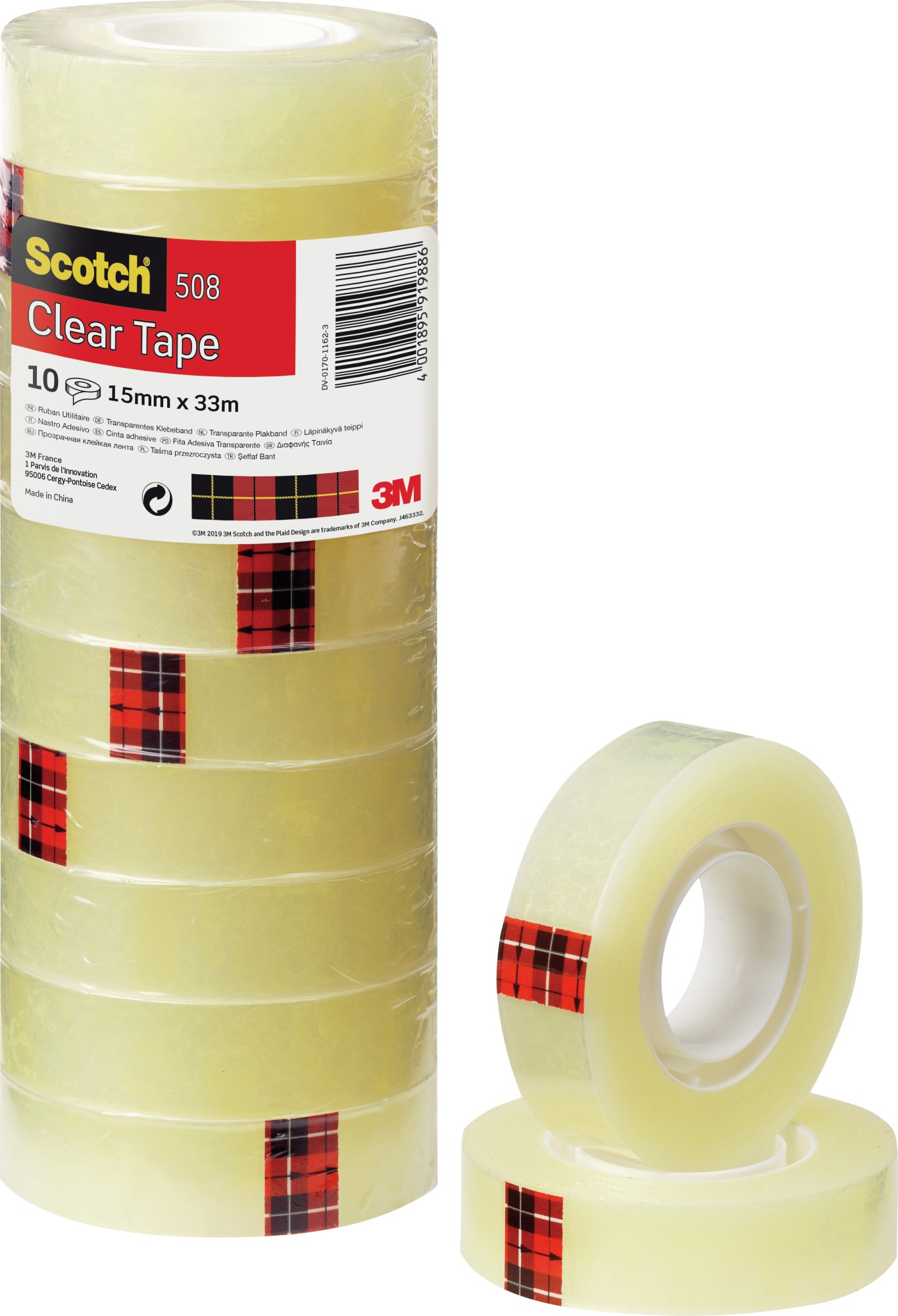 Scotch Torre nastri adesivi trasparenti 508 - 10 rotoli 15mm x33m