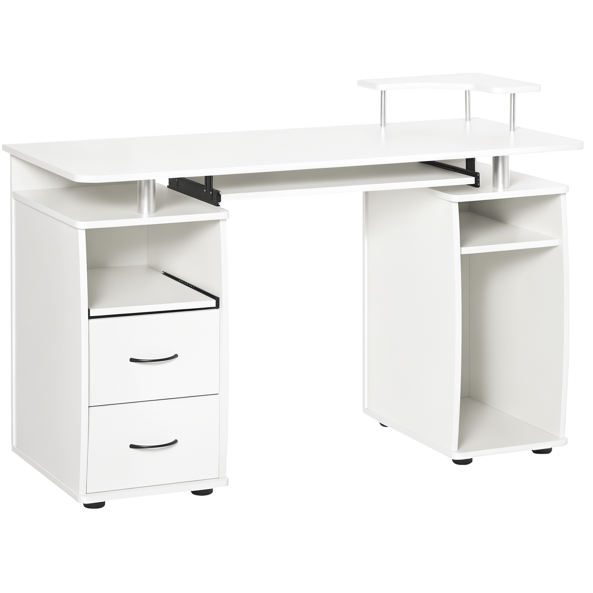 Scrivania HOMCOM con ripiani e cassetto, 120x55x85 cm, Scrivania per computer con spazio per stampante e supporto per tastiera
